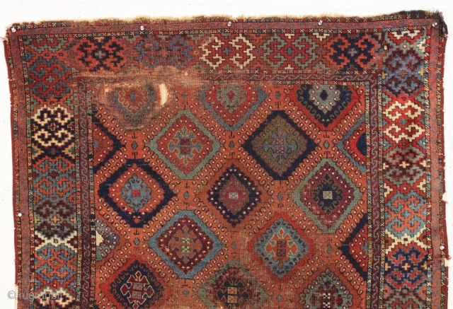 Antique kurdish yoruk rug. Older example. For contemplation not restoration. 3rd qtr. 19th c. 3'11" x 6'3"                