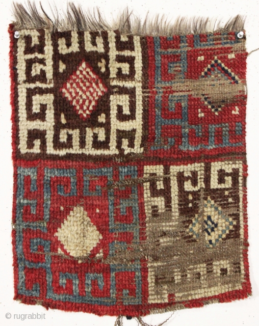 antique turkish rug fragment. early 19th c. 16" x 19"                       