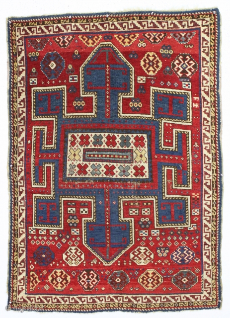 antique caucasian avar rug with a bold archaic field design. Overall good condition for the age with original selvages and remnant end kelim. All excellent natural colors. As nice an example of  ...