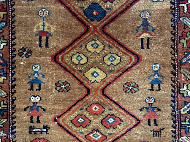 Antique kurdish long rug in good condition with charming little people and animals. Beautiful camel ground and all natural colors. Good thick overall pile and nice tight weave. i don't see any  ...