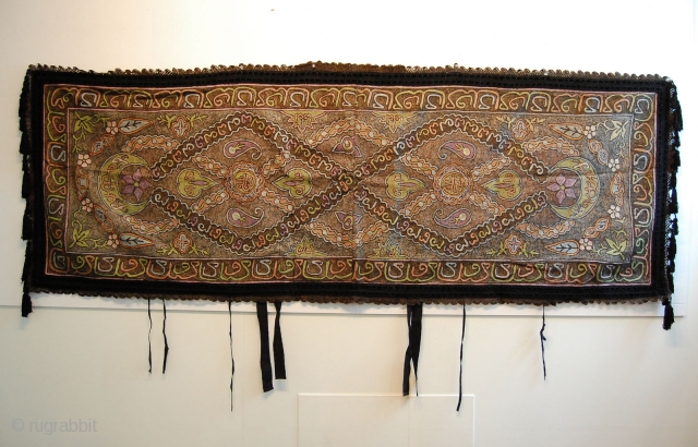 TURKISH Ottoman Ceremonial Saddle Blanket Embroidered METALLIC Thread

This is a beautiful hand embroidered saddle cloth a blanket for a special occasion for a horse to wear. 

It is fully covered using the  ...