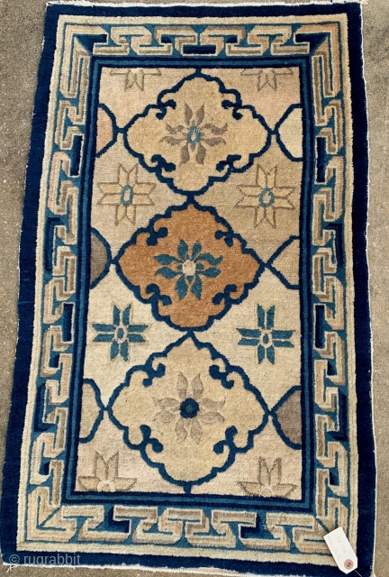 Chinese Rug 3'6" x 2'2"  !9th Century, Intact sides and ends, Washed                    
