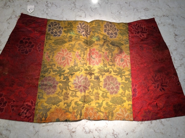 Chinese brocade collected in Tibet. 26" x 15".  Original condition as found                    