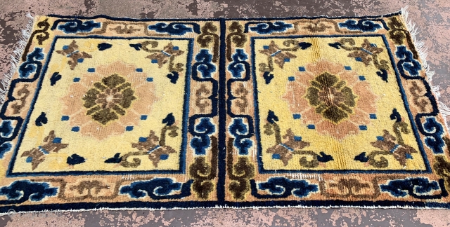 Nice older Chinese monastery runner segment.  Note the abundant use of brown which may indicate an older piece.  The back also indicates age.  Size 46" x 24"   