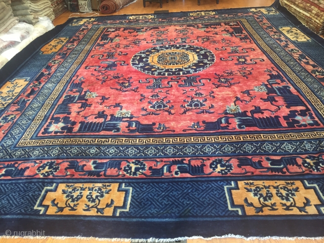 Mid 19th Century Chinese inland carpet 13'- 5'' X 11'- 4''.
                      