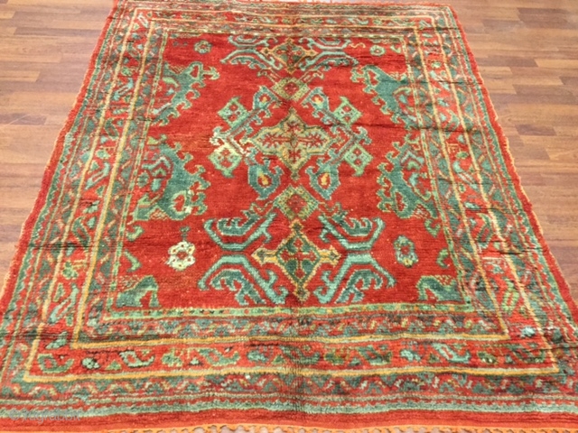 Antique Turkish Ushak rug-4398-West of Turkey, size 5 ft by 6 ft. 5 inches, circa 1920. This rug is in excellent condition with a good shaggy wool throughout, complete rug with all  ...