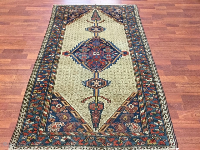 Antique Persian Malayer Rug-4470-Beautiful antique Persian Malayer Rug from west of Persia, size 3 ft. 4 inches by 5 ft. 10 inches, circa 1910. charming medallion with green, blue, red, yellow and  ...