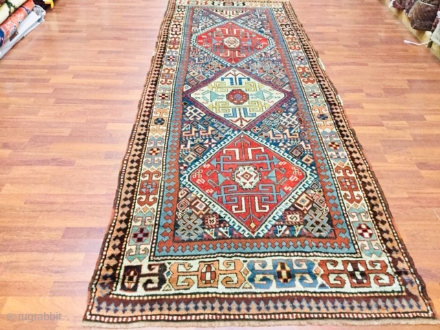 19th Century Kazak Caucasian runner - 4849

Powerful antique Kazak Caucasia, from southwest Caucasus with beautiful colors, size 4 ft. 8 inches by 9 ft. 10 inches, circa 1890, excellent condition with a  ...