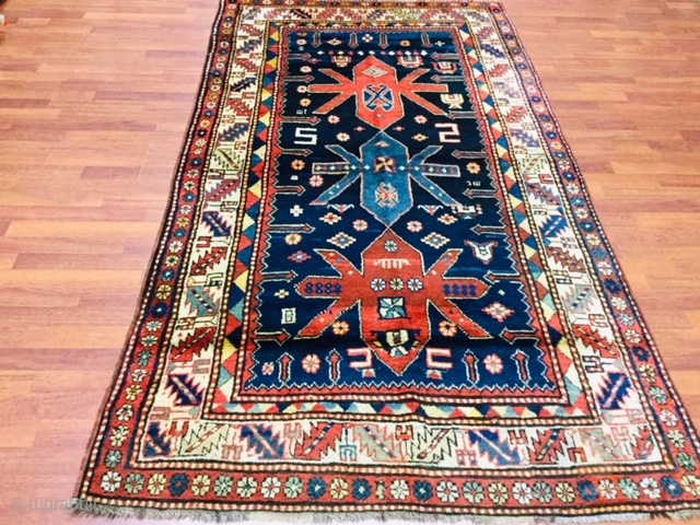 Antique Kazak Caucasian Rug-3209

Beautiful antique Kazak tribal rug, from southwest Caucasus, size 4 ft. 3 inches by 7 ft. 9 inches, circa 1920, excellent condition with a good shaggy wool pile throughout,  ...