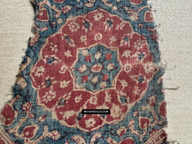 An amazing little fragment of an Indian Trade textile acquired in Toraja. This, (along with other textiles) was saved from a fire by the previous owner. See more on the link https://wovensouls.com/collections/antique-indian-trade-textile-fragments  ...