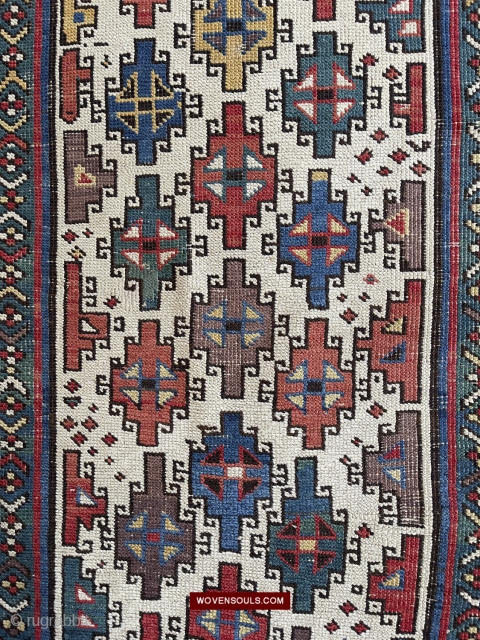 Lovely little Kurdish Rug - Cheerful motifs on a beautiful white field!
approx. 200 x 102 cm,  More Details: https://wovensouls.com/products/1326-antique-kurdish-white-field-rug

             
