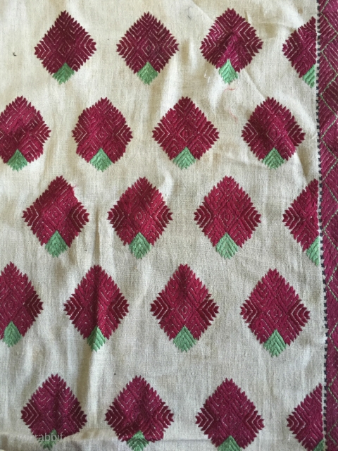 Old Red & White Thirma Phulkari with cultural significance. Offered in the Liveauctioneers Auction on August 1st auction with low starting bids. See details here: https://www.liveauctioneers.com/catalog/296277_wovensouls-affordable-art-auction/       