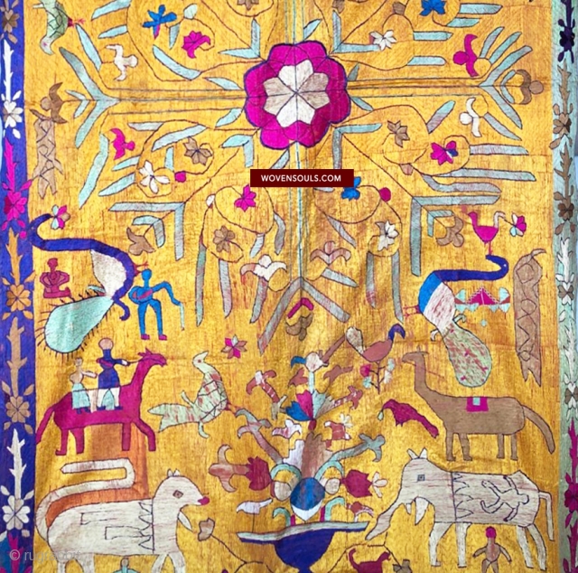  An unusual heirloom bagh Sainchi Phulkari shawl. https://wovensouls.com/products/1455-rare-antique-sainchi-bagh-phulkari-indian-textile-art-punjab                        
