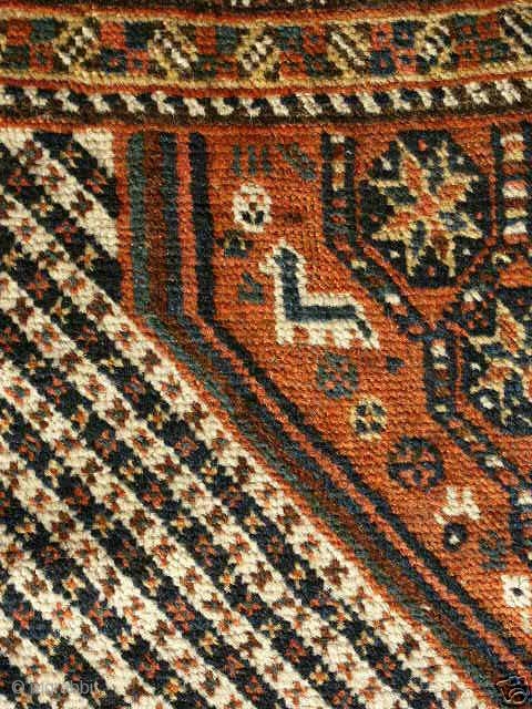Neiriz / Neyriz Qashqai Rug, 1930s. View more images and details here: https://wovensouls.com/collections/weekly-sale-antique-textiles/products/103-semi-antique-qashqai-nieriz-rug-fishbone-white-field                    