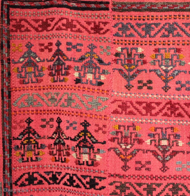 Found in Anatolia but I believe to be a Kurdish or Iraqi? A large blanket with unusual and interesting dancing woman motifs. Woven on a narrow hand loom in five long sections,  ...