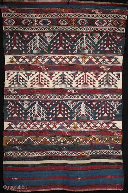 Rare 19th century zili and soumac kilim camel cover from Khizi, Shirvan, Azerbaijan

An interesting and very rare 19th century kilim, part of a two panel camel cover, or deve chulu. Turkmen tree  ...