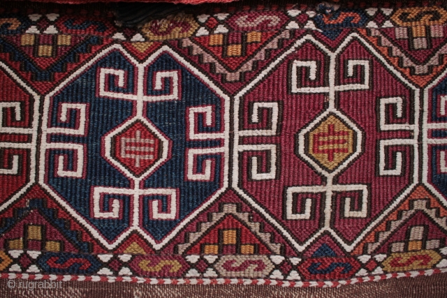 Complete 19th century Malatya chuval with unusual design and excellent colours.

Very old chuvals like this are not so common as most died from exhaustion after continuous use over several generations. More recent  ...