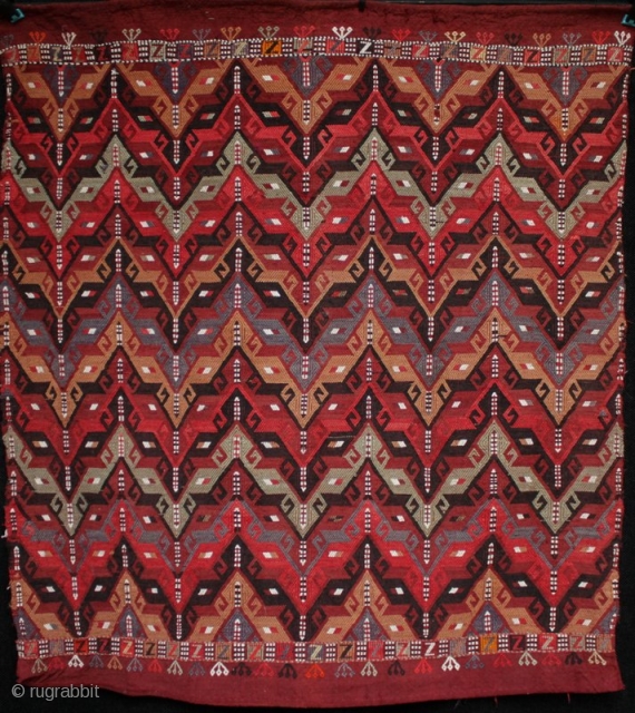 Not antique but the finest collectible example of a south Anatolian zili embroidered sofra (or ru-korsi) that I have yet come across. Extremely fine and skilled embroidery with great used of colour  ...