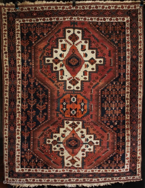 A beautiful antique late 19th century (1880-1900?) Persian Kerman or Sirjan tribe Afshar rug. At least that is what I think, but as always I am open to suggestions. As found and  ...