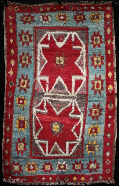 SOLD thank you Old Anatolian child's angora yatak rug from Karapinar.

One of my recent finds from a trip to Turkey in June, a very unusual small Konya region rug from the Karapinar  ...