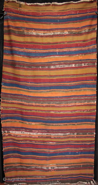 Rare type of striped antique Anatolian kilim made by a Turkmen weaver in the Karaman to Aksaray area.

One of the antique kilims collected in Turkey in June, striped kilims of this age  ...