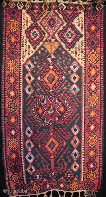 East Anatolian woman’s prayer kilim from Porga village, Yeşilyurt district, Malatya.

Woven by the Tashikan Tribe, (related to the Molikan/Reshwan, Alikan and Mamsoran tribes -thanks to Deniz C. for this information). Circa 1900  ...