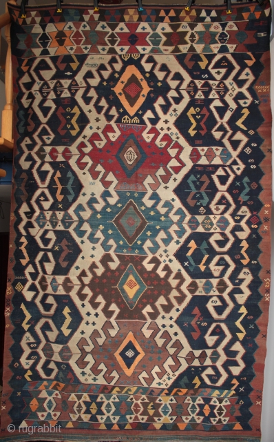 Beautifully drawn Anatolian Karakecili tribe kilim

From a newly arrived collection of antique kilims and rugs. Excellent design and good colours, peppered with interesting cicim embroidered motifs, and apparently very rare warps threads  ...