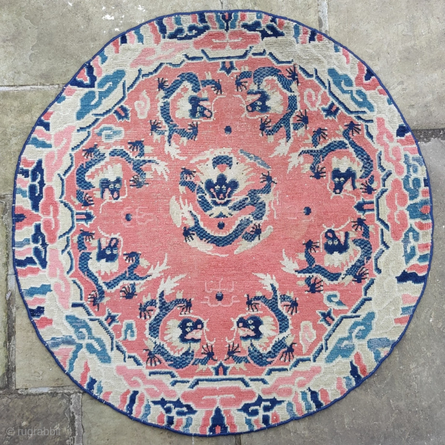 Pair of circular 9 dragon carpets
NW China 19thC
122cmD
yamdrok108@gmail.com IG: yamdrok_gallery