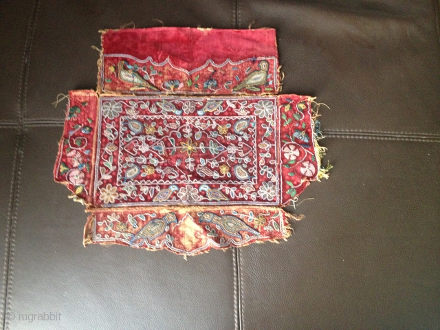 KORAHN COVER INDO PRSIAN ANTIQUE .MADE ON RED VELVET THE EMBROIDERY  IS STONE BEADS.ALL NETURAL COLORS 50\60 CMN APROX. SHIP FREE. ALL THE BEST        