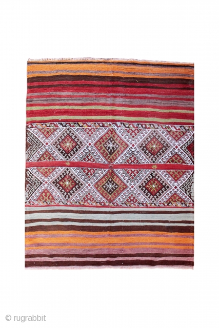 Antique Turkish Kilim.Good condition . Wool on wool . Malatya Cuval . 146x130 cm.                   