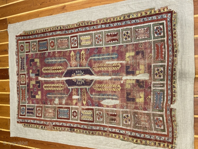 Antique Mucur Carpet.Central Anatolian .Pure wool . Circa 1850 years old. 6X3'10 FT .                   