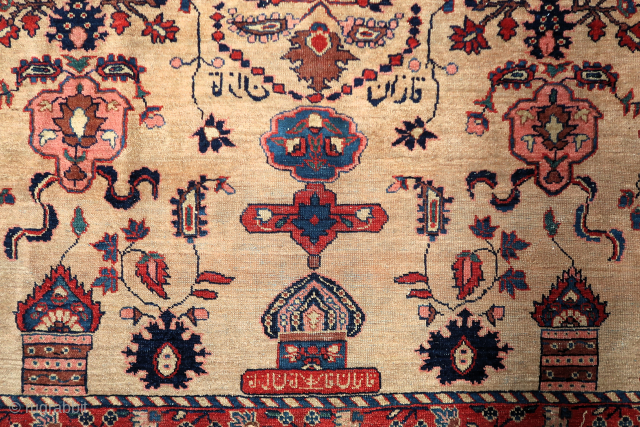 Unique, beautiful and old, Kerman persian rug / vagireh ( 205 cm. x 138 cm.) The dyes are good and harmonious, the wool is soft with a camel hair background and fine  ...