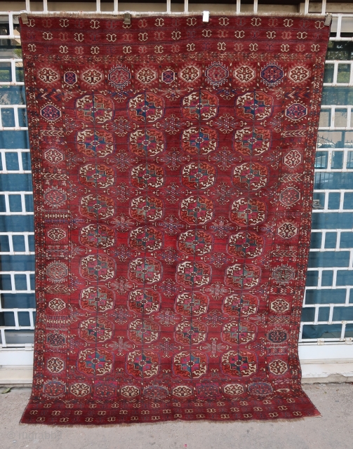 Old Tekke rug (256 cm. x 172 cm.)
In overall good condition for its age, ends secured, a repair in a corner, selvedges not original.
Shipping worldwide at cost      