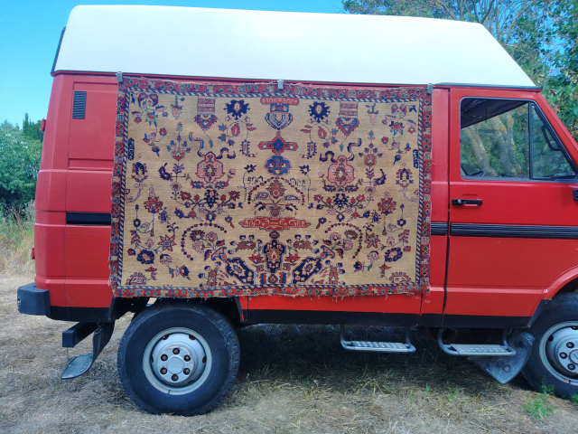 Unique, beautiful and old, persian rug ( 205 cm. x 138 cm.) The dyes are good and harmonious, the wool is soft with a camel hair background and fine cotton foundation. Uneven ...