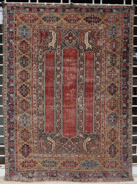 Antique west anatolian rug, 18th century, (216 cm. x 159 cm.) (7' 1" x 5' 3")
Museum piece, masterfully woven, complex border system, lazy lines and typical orange tinted warps, magnificient numerous dyes.
Good  ...