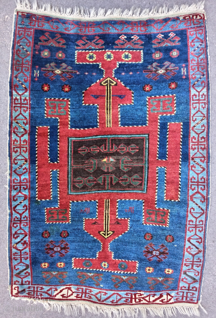 Rare and antique Avar shield rug from Caucasus (134 cm. X 94 cm.)
Thick pile, glossy dyes, corroded browns. 
Of better quality than many overpriced Caucasian rugs, and at the same time more  ...