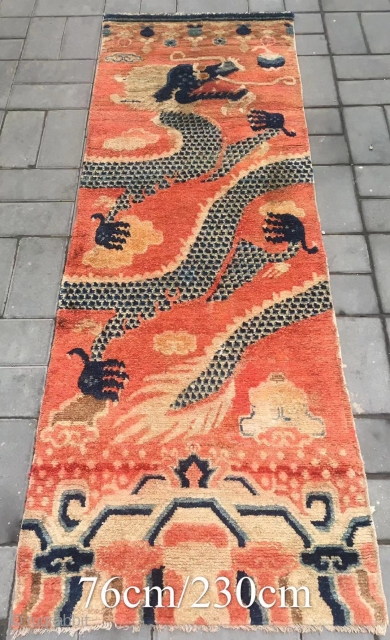 Chinese rug, red dragon pillar , it was produced in Zuoqi area Inner Mongolia. About mid Qing Dynasty, good age and complete one. Size 76*230cm(30*90”)        