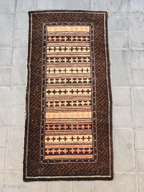 #2024 Baotou rug, brown background with colorful cross veins , good age and quality. Size 128*76cm(50*30")                 