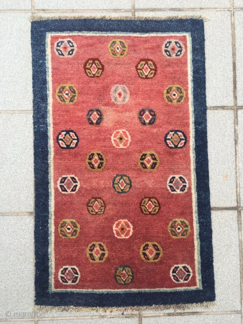 #2025 Tibet rug, red background with colorful ball pattern. Wool warp and weft,good age and quality.
Size 88*55cm(34*21")                