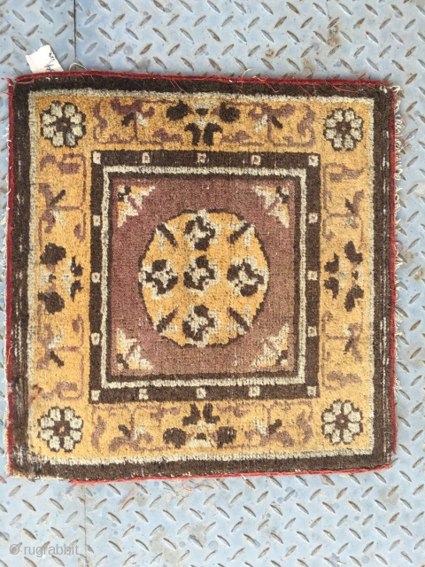 #2032 Tibet rug, camel background with single group  flower veins, flower and plants selvage. Good age and quality. Size 63*62cm(25*24")            