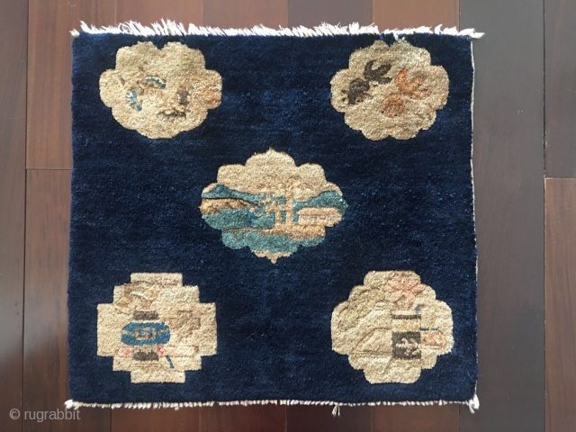 #2067 Chinese Yulin rug,  it was produced in Yunlin area in Shanxi province, blue background with five group flowers shapes veins, Chinese traditional flower, vases ,fish and other design in the  ...