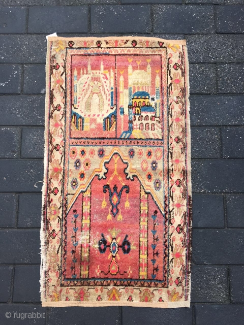 #1885 Xinjiang rug, It was produced in Khotan area in Xinjiang, a very nice Muslem pray rug, red background with beautiful flower and mosque veins, good age and quality.size 120*66cm(47*26'')   