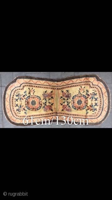 Chinese Ningxia horse saddle rug, nice yellow background with flowers pattern. About 150 years old. Good condition. Size 61*130cm (24*51”)             