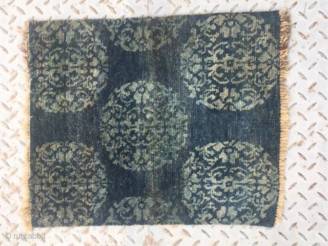 Tibet rug fragment, rare blue background with green group flowers . Good age more than 100 years old. Size 60*48cn(23*19”)             