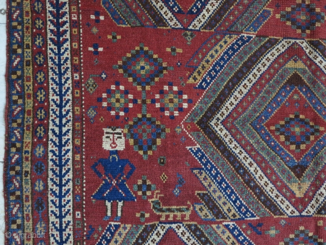Beautiful Antique Qhashqhai Gabbeh Wool and Wool Age:about 130 years Natural Color 210 x 180 Good Condition Price Ask about this .           