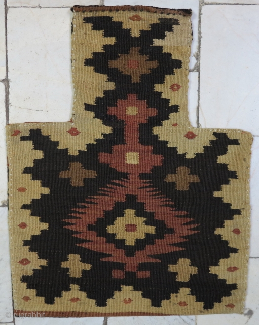 Saveh Shahsavan Salt bag Kilim beautiful design wool on wool age: about 90 years it was repaired size:50 x 39 price:POR            