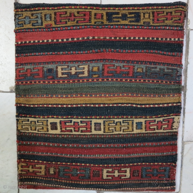 Miyaneh Shahsavan Toubreh technique kilim and soumac wool on wool natural color size 33 x 30 price:POR                