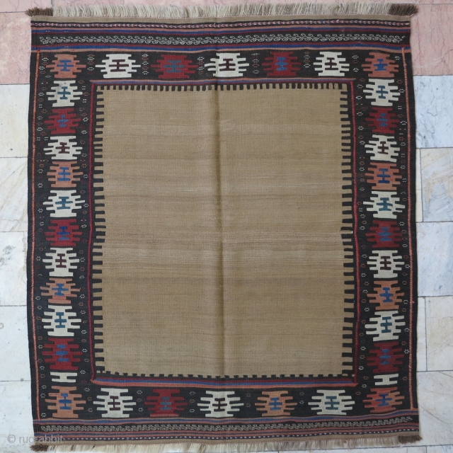 A beautiful Varamin sofreh wool on wool with camel wool size:116 x 115 price:POR                   