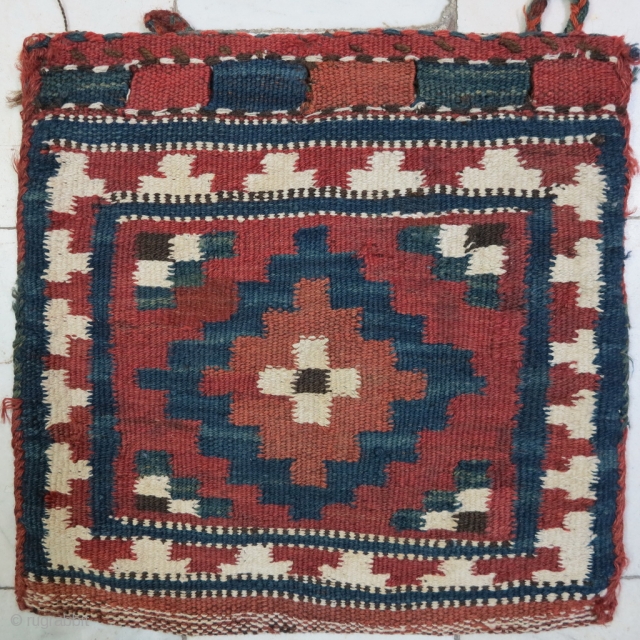 Saveh Shahsavan Toubreh ( Bag ) technique Kilim wool and cotton .
size:32 x 33 price:POR                  