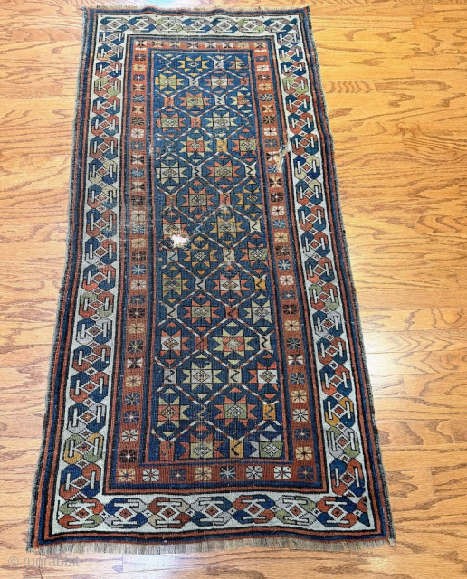 3343 Antique Shirvan Cir:1880 Size: 5'5" X 2'7" all hand Spon and natural dyes.
It has some hole sold as is.